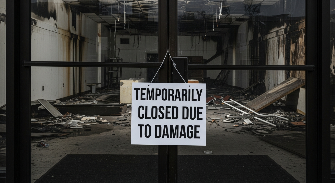 Closed for business sign on storefront