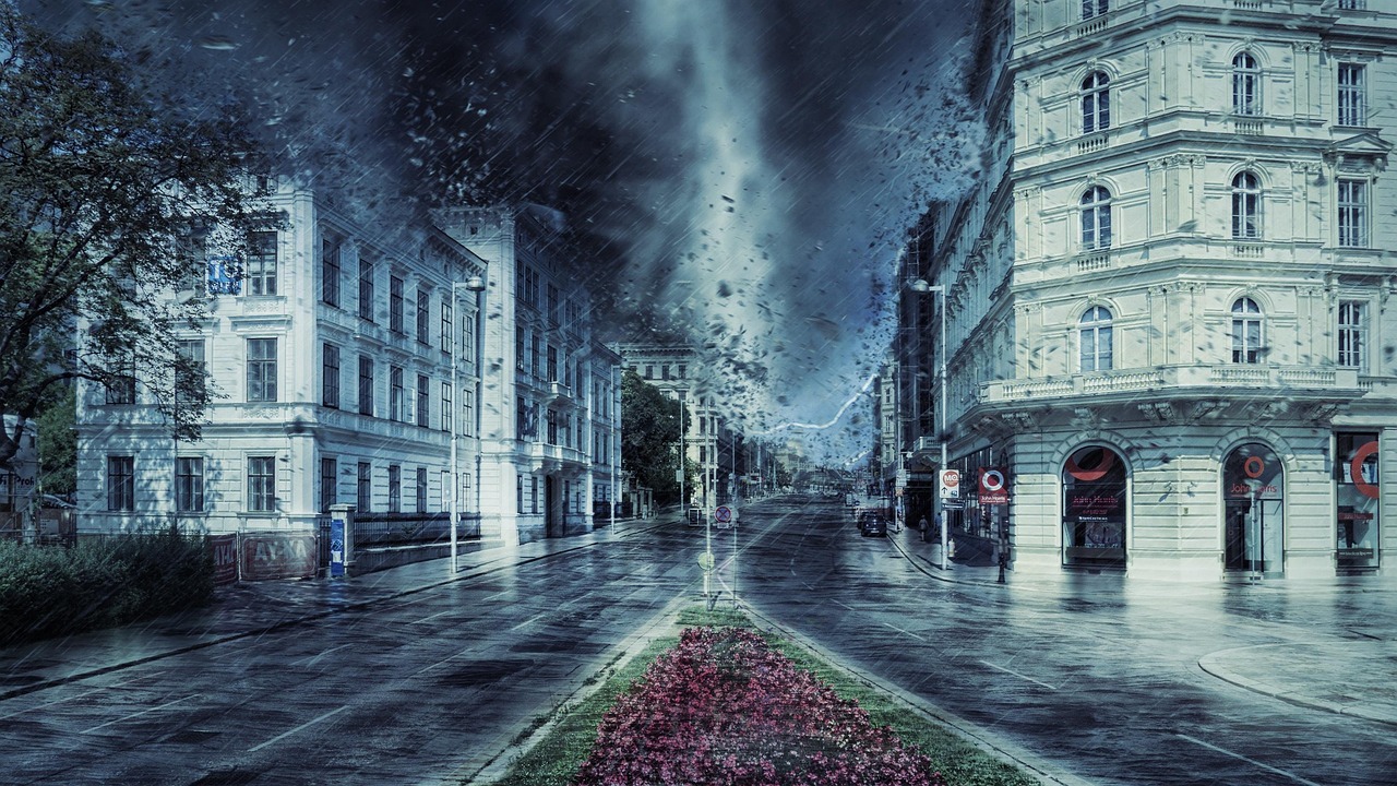 Storm damaged hospital building exterior