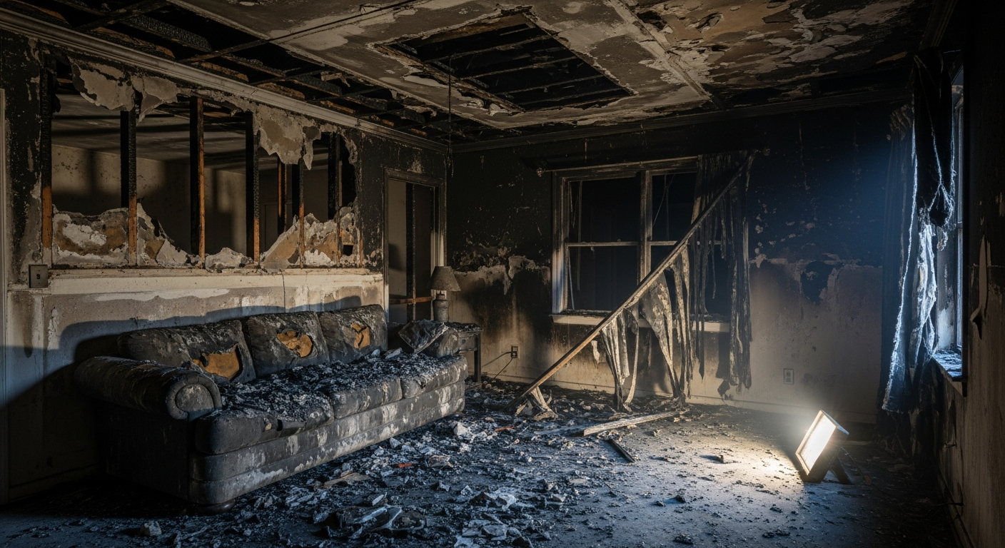Residential home with fire and smoke damage