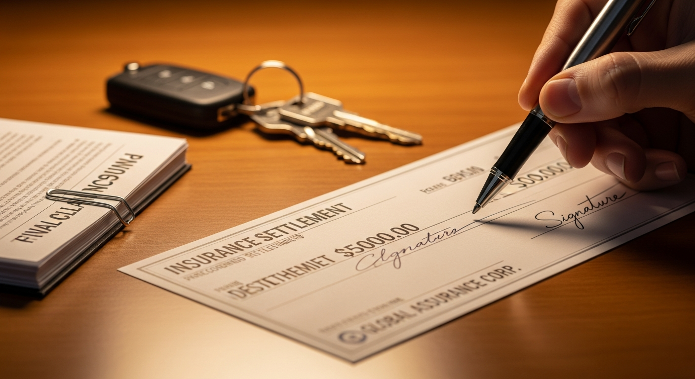 Signing an insurance settlement check