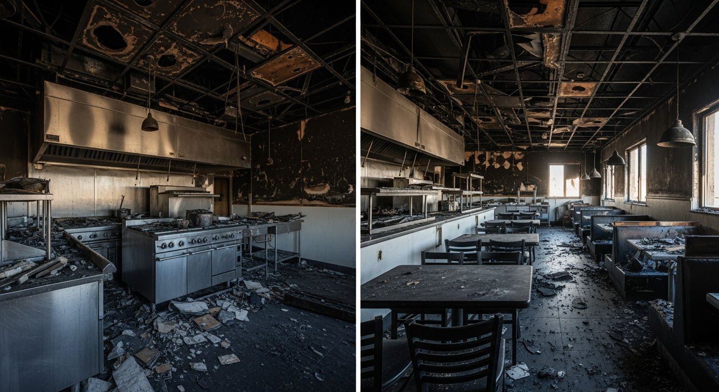 Commercial restaurant with fire damage